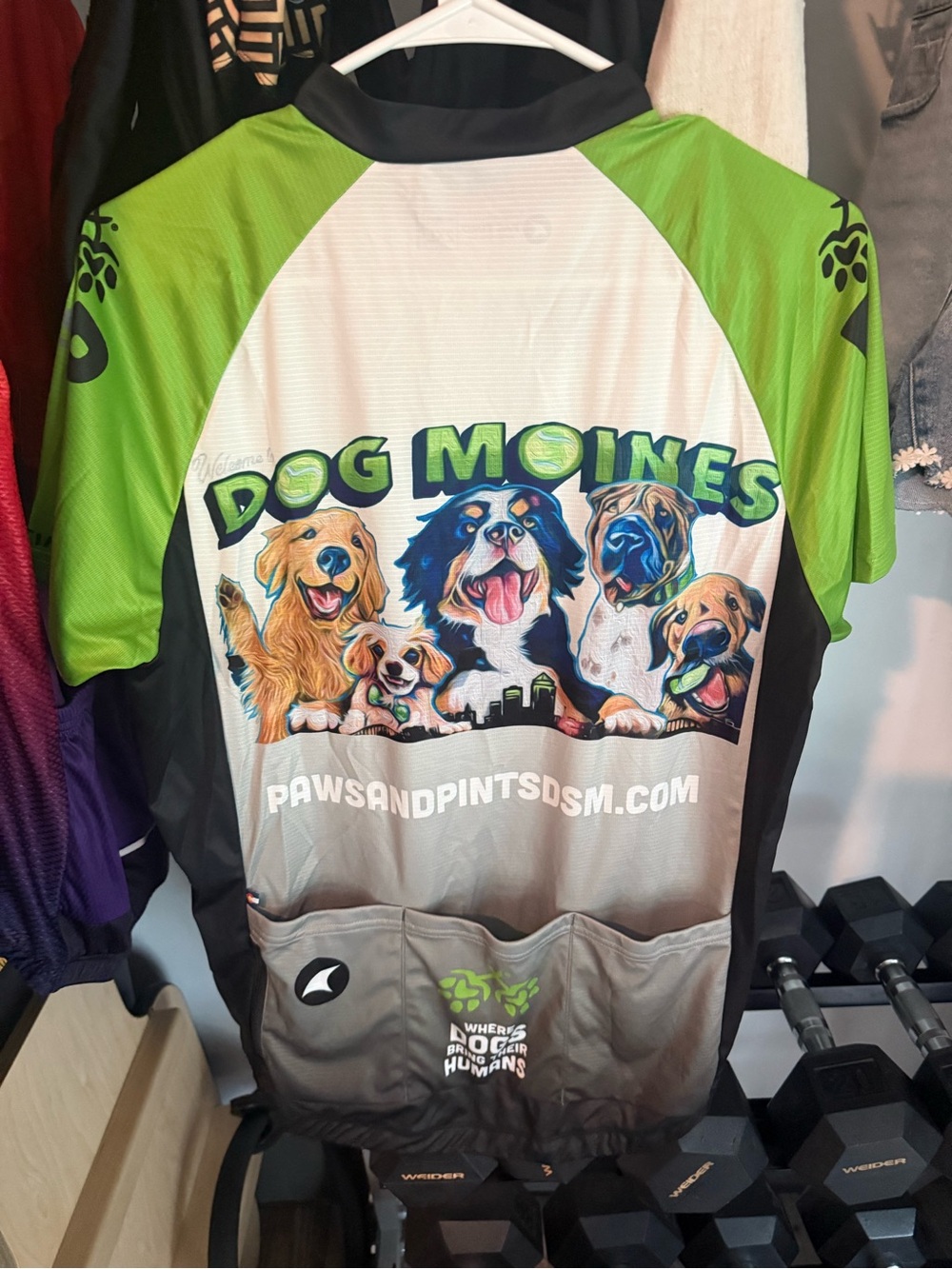Pactimo Dog Moines Green & White Dog Cycling Jersey for Women